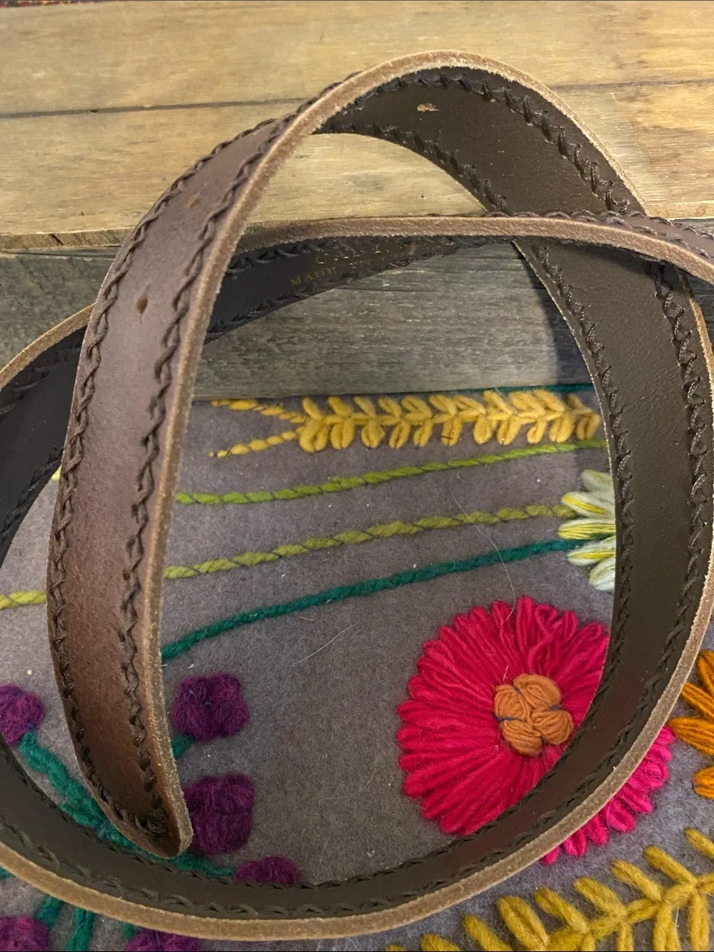CAbi Brown Leather Belt with Ornate Silver-Tone Beaded Buckle